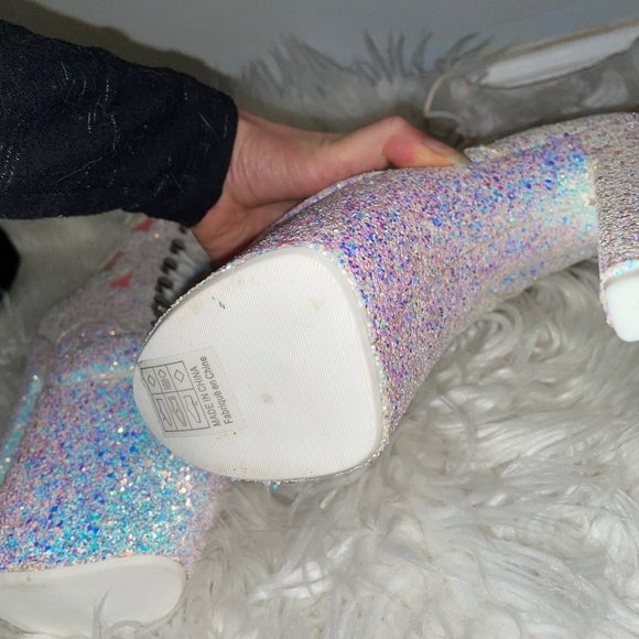 YRU MYA STAR WHITE GLITTER PLATFORM Stripper Dancewear BOOTS HEELS  XTRA Size 5 - Picture 10 of 16